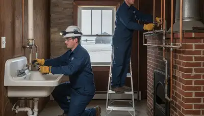 Plumber repairing a pipe in Kenosha, WI for residential plumbing service
