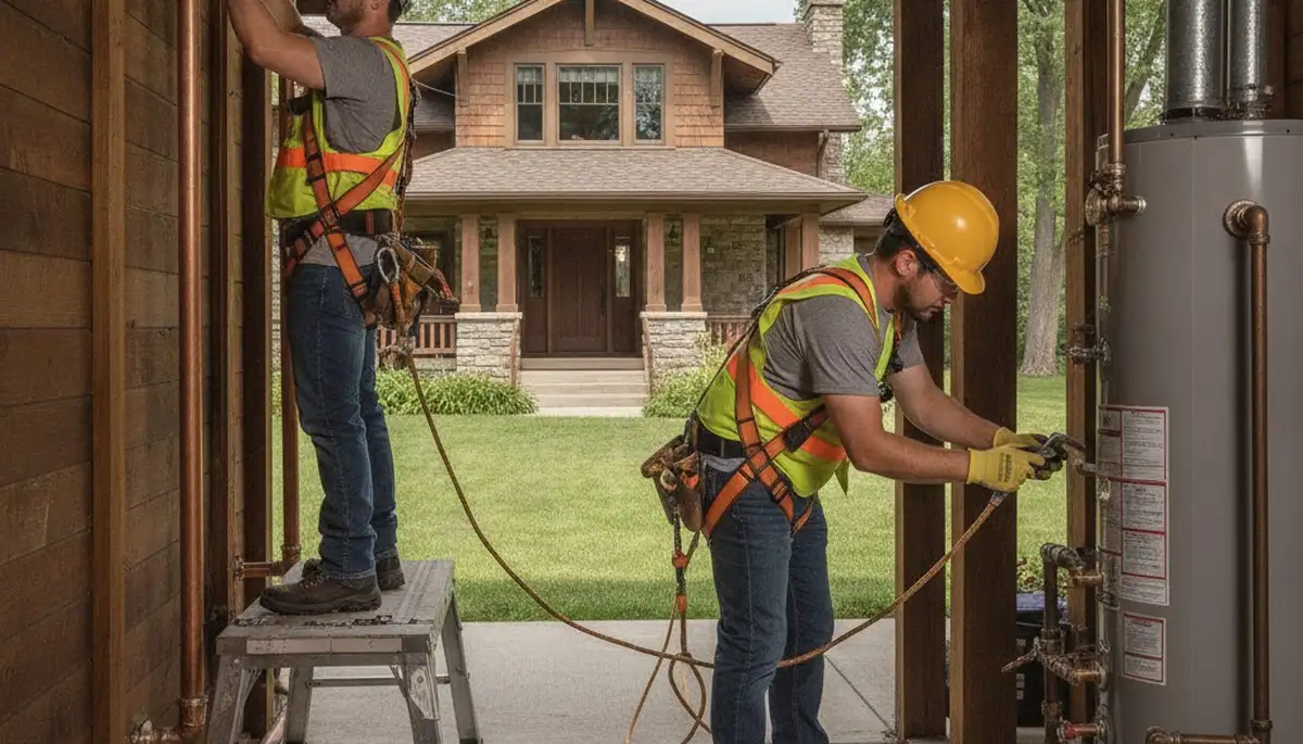 Plumber repairing pipes in Kenosha, WI for residential plumbing service