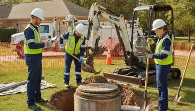 Septic repair plumber in Kenosha, WI inspecting a residential septic system for slow drains