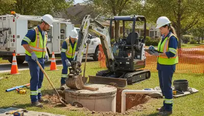 Kenosha, WI plumbers inspecting a septic system for repair at a home