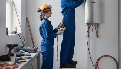 Kenosha, WI plumber installing a tankless water heater for reliable on-demand hot water