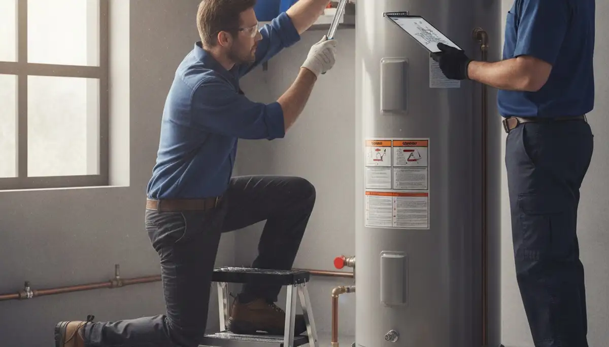 Water heater repair technician in Kenosha, WI servicing a residential unit